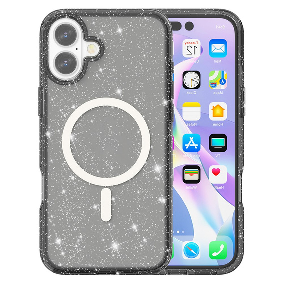 Θήκη για iPhone 17, για MagSafe, glitter, ημιδιαφανές μαύρο
