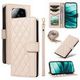 θήκη πτερύγιο για Xiaomi Redmi Note 14 Pro 5G / Xiaomi Redmi Note 14 Pro+ 5G / Xiaomi Poco X7 5G, Rhombus Crossbody Leather, μπεζ