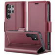 Θήκη για Samsung Galaxy S25 Ultra, ERBORD Glossy Litchi, πορτοφόλι με πτερύγιο, κόκκινη