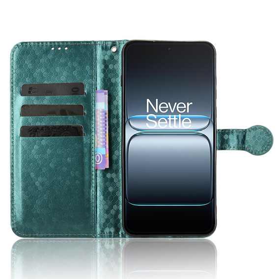 θήκη πτερύγιο για OnePlus Nord 5, Wallet Rhombus, πράσινη
