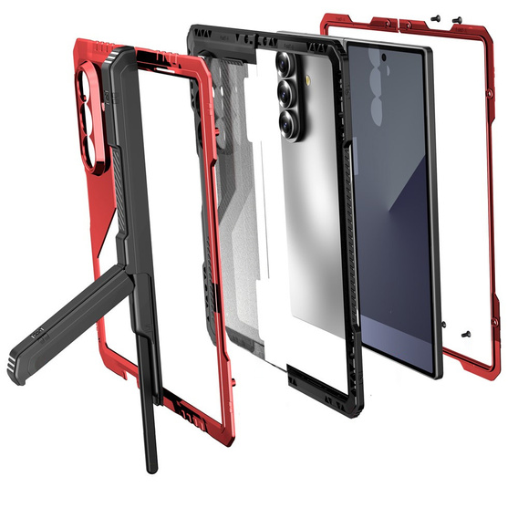 Θωρακισμένη θήκη για Samsung Galaxy Z Fold6 5G, αλουμίνιο, με βάση στήριξης και χώρο για γραφίδα, μαύρη