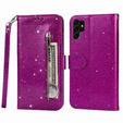 Θήκη με πτερύγιο για Samsung Galaxy S24 Ultra, Wallet Zipper Pocket Glittery, μωβ