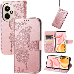 Θήκη με πτερύγιο για Honor 400 5G, Butterfly, ροζ rose gold
