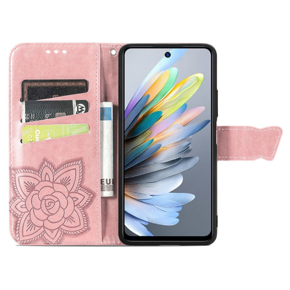 Θήκη με πτερύγιο για Motorola Moto G15 / Motorola Moto G15 Power, Butterfly, ροζ rose gold