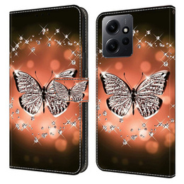 Θήκη με πτερύγιο για Xiaomi Redmi Note 12 4G, Wallet, butterfly and crystals, μαύρη