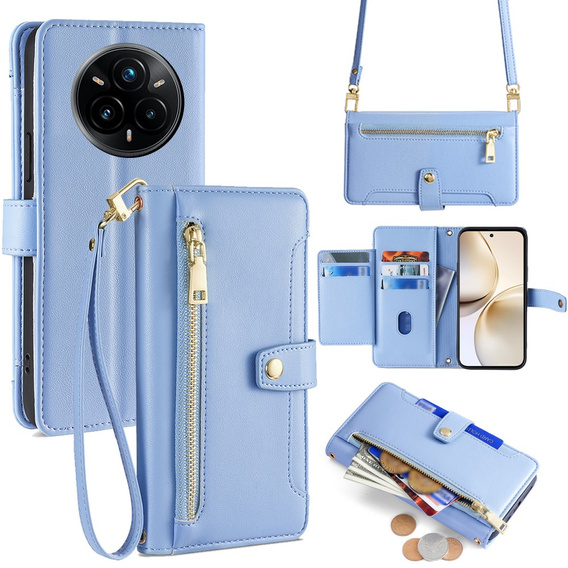 Θήκη με πτερύγιο για Realme 14 Pro+ 5G, Wallet Zipper Pocket, μπλε