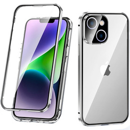 θήκη για το iPhone 14, Magnetic Dual Glass, ασημένια