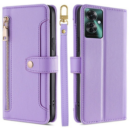Θήκη με πτερύγιο για Oppo Reno 11F 5G, Wallet Zipper Pocket, μωβ