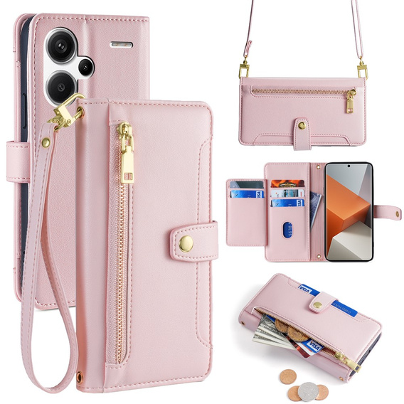 Θήκη με πτερύγιο για Xiaomi Redmi Note 13 Pro+, Wallet Zipper Pocket, ροζ