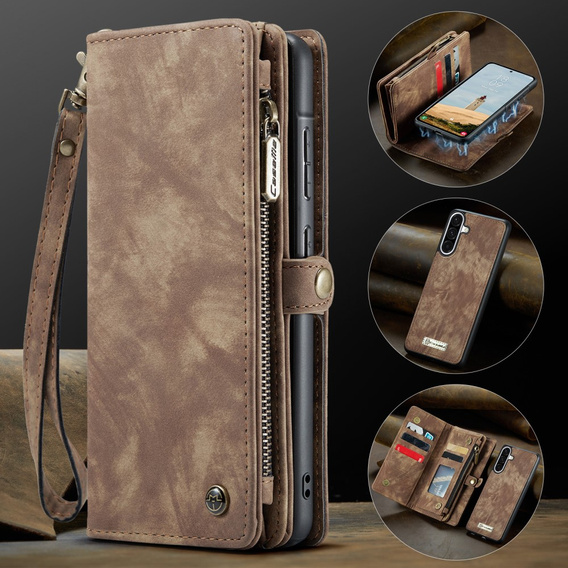CASEME θήκη για Samsung Galaxy A56 5G, Retro Leather Wallet, με λουράκι, καφέ
