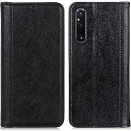 Θήκη για Sony Xperia 1 V, Wallet Litchi Leather, μαύρη