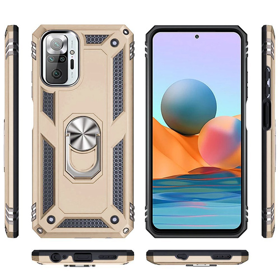 θωρακισμένη θήκη για Xiaomi Redmi Note 10 Pro, Nox Case Ring, χρυσή