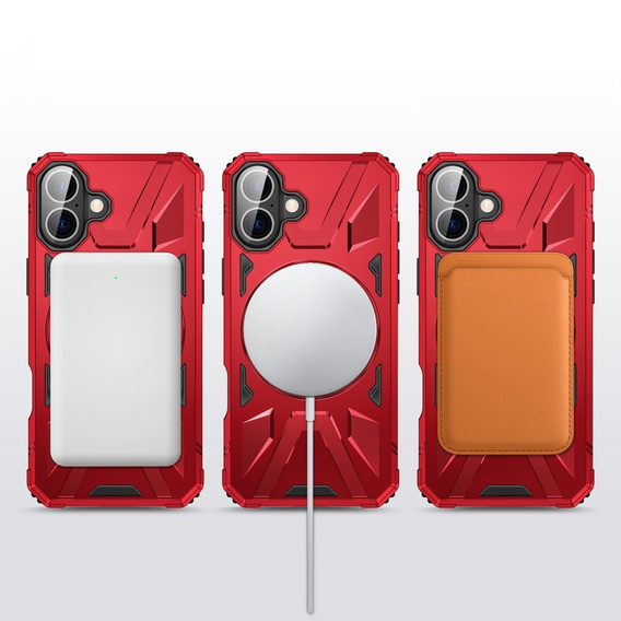 Θήκη για iPhone 16, θωρακισμένη με βάση και λαβή, κόκκινη