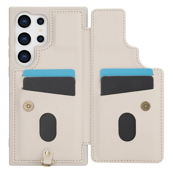 θήκη για Samsung Galaxy S24 Ultra, Leather Flower Card Slot, μπεζ