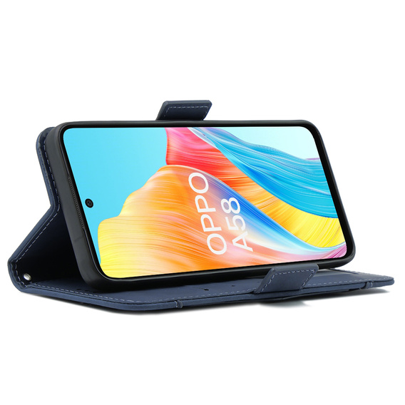 Θήκη με πτερύγιο για Oppo A58 4G, Card Slot, μπλε