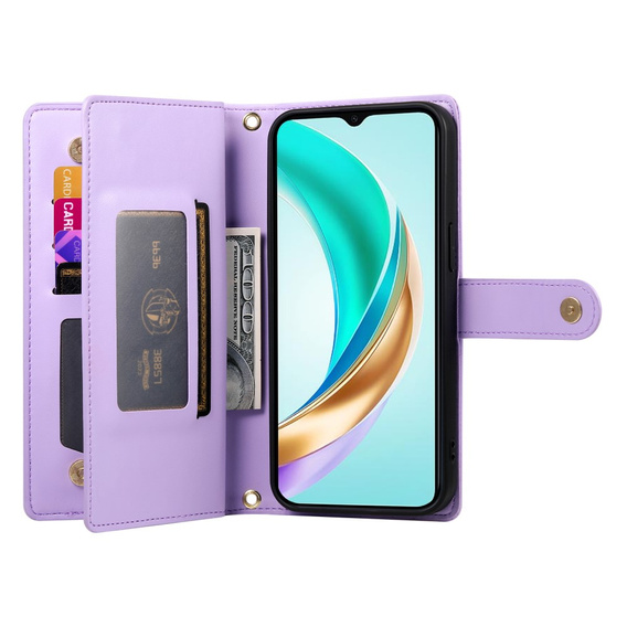 Θήκη με πτερύγιο για Honor Magic 7 Lite, Wallet Zipper Pocket, μωβ