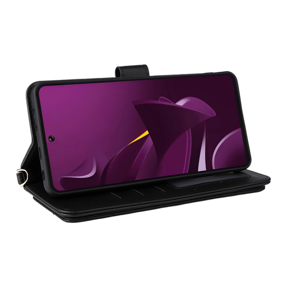 Θήκη με πτερύγιο για Xiaomi Poco M7 Pro 5G, Crossbody Leather Wallet, μαύρη