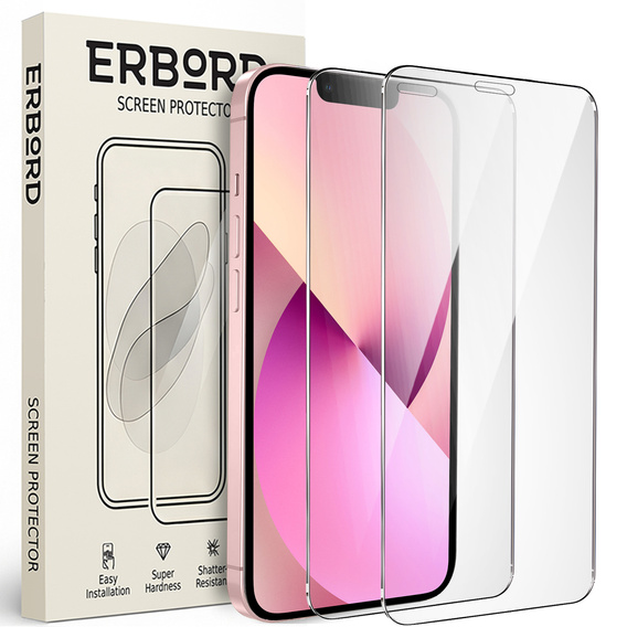 2x Μετριασμένο γυαλί για iPhone 13 Mini, ERBORD 9H Hard Glass στην οθόνη