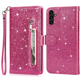 Θήκη με πτερύγιο για Samsung Galaxy A36 5G, Wallet Zipper Pocket Glittery, ροζ