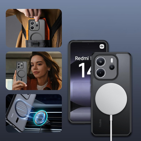 Θήκη για Xiaomi Redmi Note 14 4G, για MagSafe, ERBORD Μatt Case, μαύρη + Γυαλί οθόνης