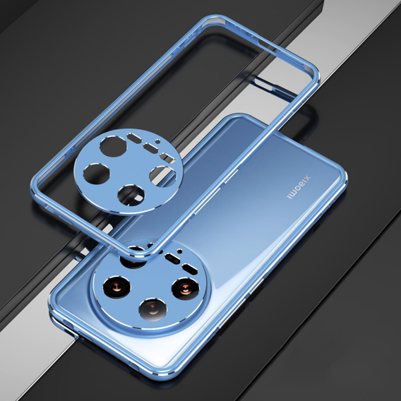 Θήκη για Xiaomi 14 Ultra, Armor Bumper, με κάλυμμα φακού, μπλε / ασημί