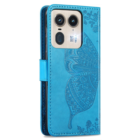 Θήκη με πτερύγιο για Motorola Edge 50 Ultra, Butterfly, μπλε