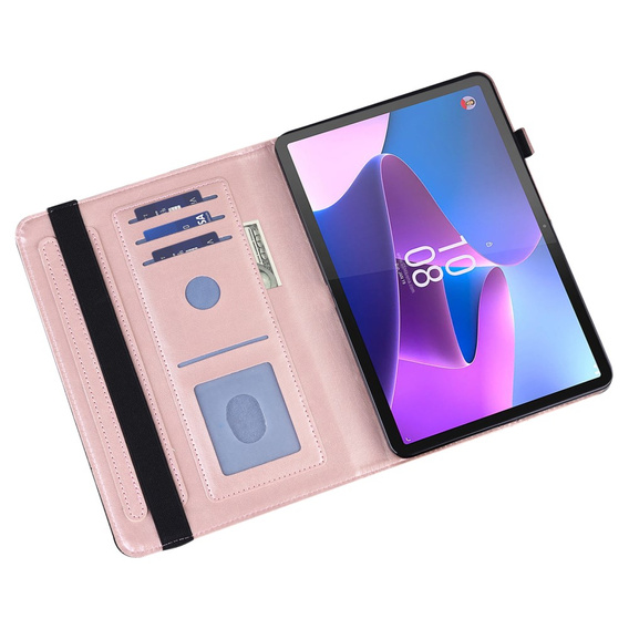 θήκη με πτερύγιο για Lenovo Tab M9, flower, ροζ rose gold