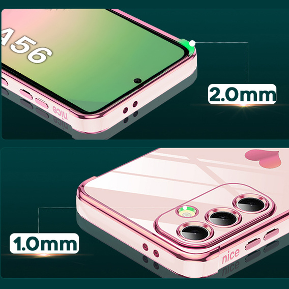 Η θήκη για το Samsung Galaxy A56, Electro heart, ροζ rose gold + γυαλί 9H