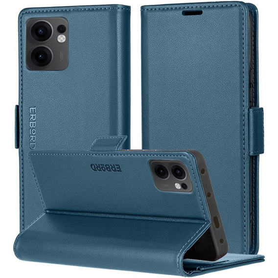 Θήκη για Oppo Reno 13F / Oppo Reno 13FS, ERBORD Glossy Litchi, πορτοφόλι με πτερύγιο, μπλε
