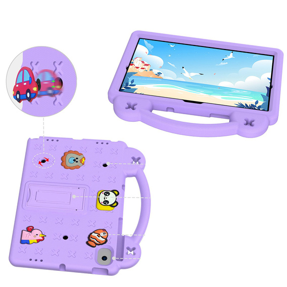 Παιδική θήκη για Samsung Tab A8 X200 / X205, Cute Patterns, με βάση, μωβ