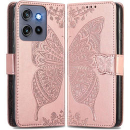 Θήκη με πτερύγιο για Motorola Edge 50 Neo / Motorola ThinkPhone 25, Butterfly, ροζ rose gold