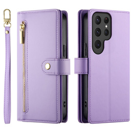 Θήκη με πτερύγιο για Samsung Galaxy S25 Ultra, Wallet Zipper Pocket, μωβ