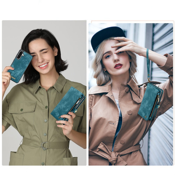 CASEME θήκη για Samsung Galaxy A56 5G, Retro Leather Wallet, με λουράκι, πράσινη