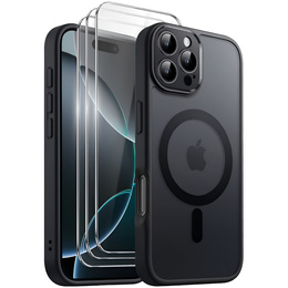 Θήκη για iPhone 16 Pro, για MagSafe, ERBORD Μatt Case, μαύρη + Γυαλί οθόνης