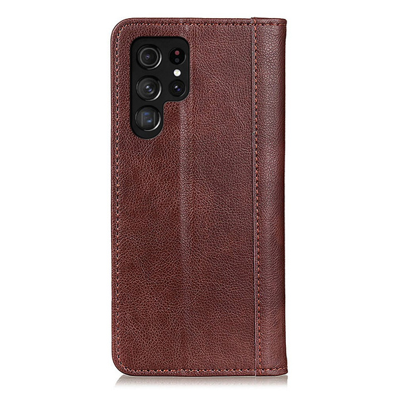 Θήκη για Samsung Galaxy S25 Ultra, Wallet Litchi Leather, καφέ