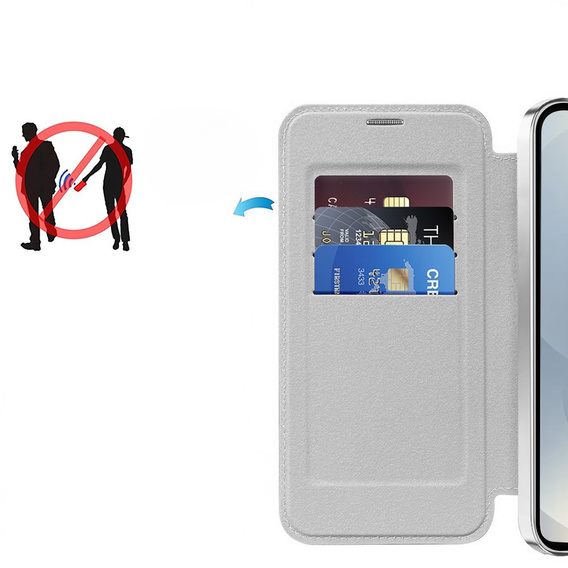 Θήκη με πτερύγιο για Samsung Galaxy S25, RFID Wallet MagSafe CamShield, ασημένια