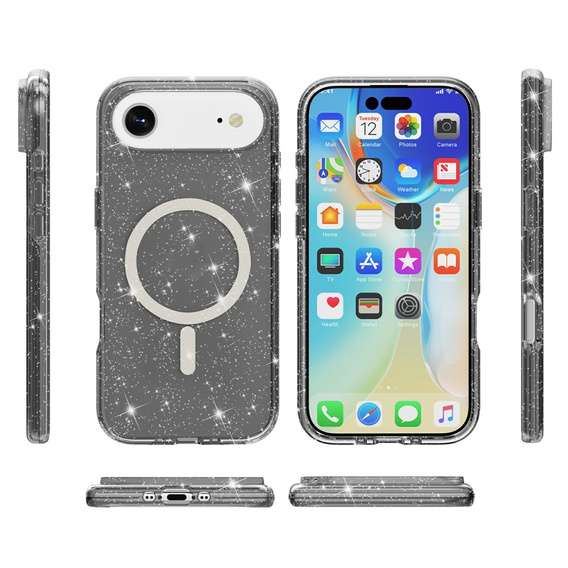 Θήκη για iPhone Air, για MagSafe, glitter, ημιδιαφανές μαύρο