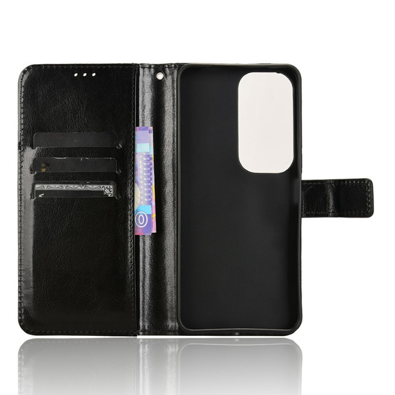 Θήκη με πτερύγιο για Vivo Y19s, Crazy Horse Wallet, μαύρη