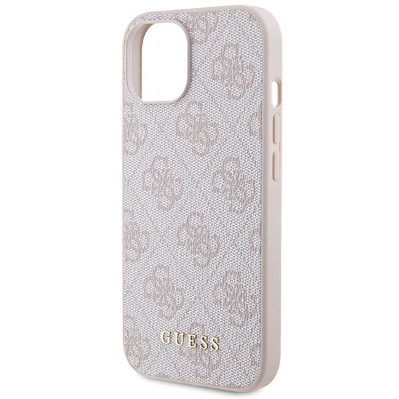 GUESS Θήκη για iPhone 15, 4G Metal Gold Logo, ροζ