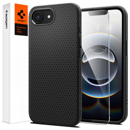 θήκη Spigen για iPhone 16E, Liquid Air, μαύρο + μετριασμένο γυαλί 9H