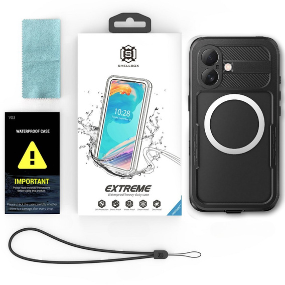 Αδιάβροχη θήκη IP68 για iPhone 16, SHELLBOX MagSafe, μαύρη