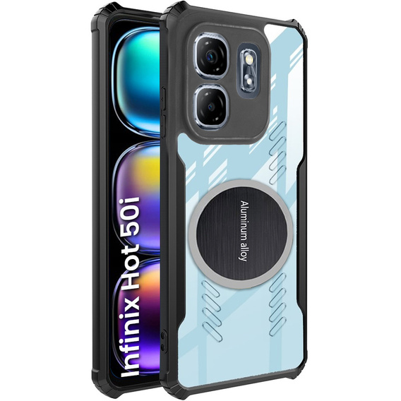 Θήκη για Infinix Hot 50i 4G, με μαγνητική πλάκα, διαφανής / μαύρη