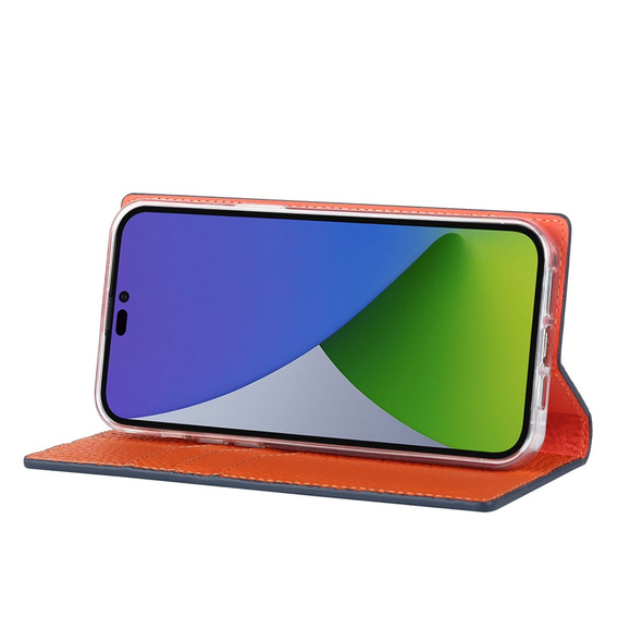 Θήκη με πτερύγιο για iPhone 14 Pro, Litchi Skin Grain, σκούρο μπλε