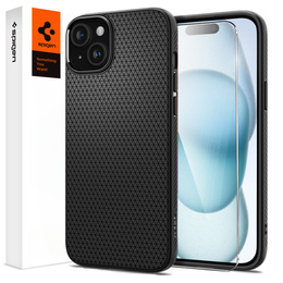 θήκη Spigen για iPhone 15, Liquid Air, μαύρη + μετριασμένο γυαλί 9H