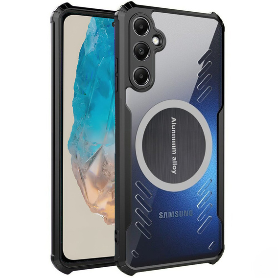 Θήκη για Samsung Galaxy M35, με μαγνητική πλάκα, διαφανής / μαύρη