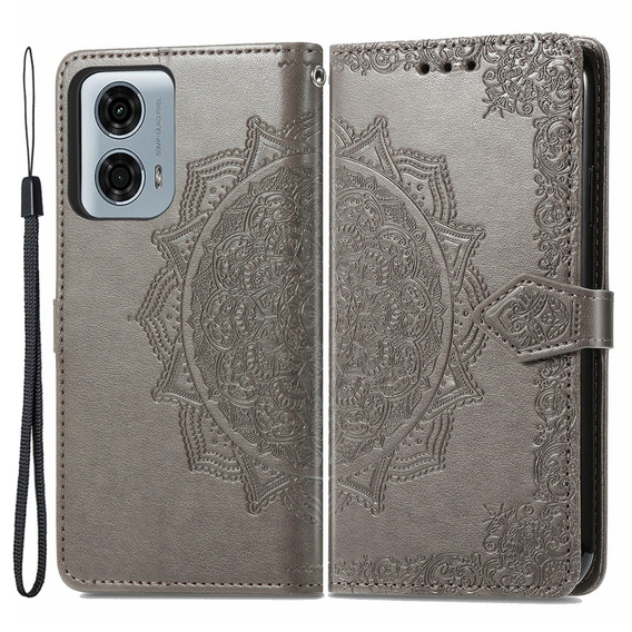 Θήκη με πτερύγιο για Motorola Moto G24 / G24 Power / G04, Mandala, γκρι