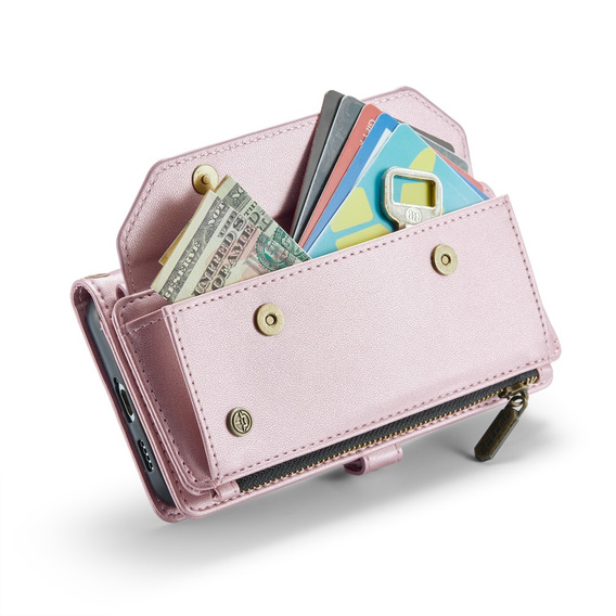 θήκη CASEME για Samsung Galaxy A55 5G, RFID Leather Wallet, με λουράκι ώμου, ροζ