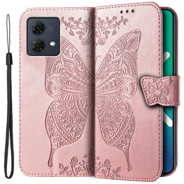 Θήκη με πτερύγιο για Motorola Moto G84, Butterfly, ροζ rose gold