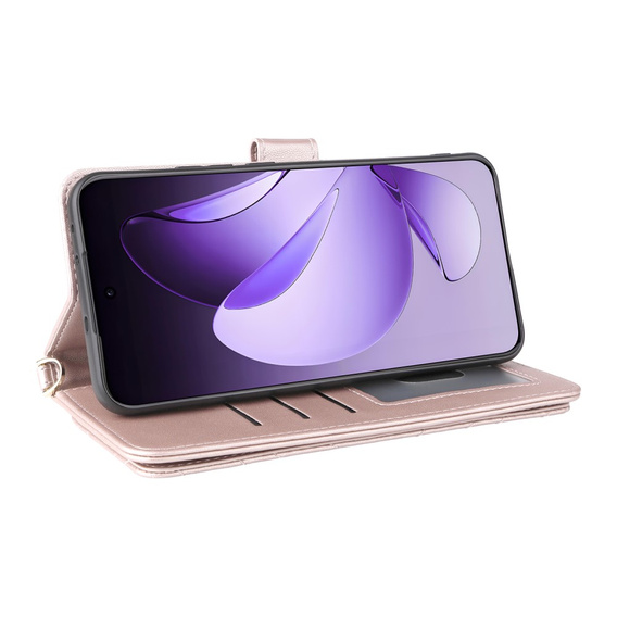 Θήκη με πτερύγιο για Oppo Reno 13 Pro 5G, Crossbody Leather Wallet, ροζ