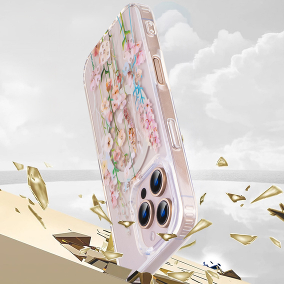 Μαγνητική θήκη με floral laser σχέδιο για iPhone 16 Pro